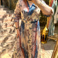 The Floral Pleated Satin Dress With Belt