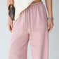 Linen Pink Straight Pants With Elastic Waist