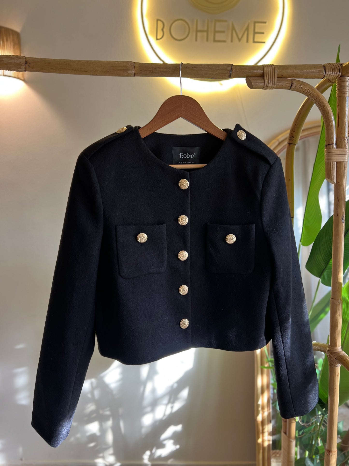 Black Golden Buttons Wool Jacket