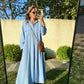 Blue Linen Shirt Dress With Pockets