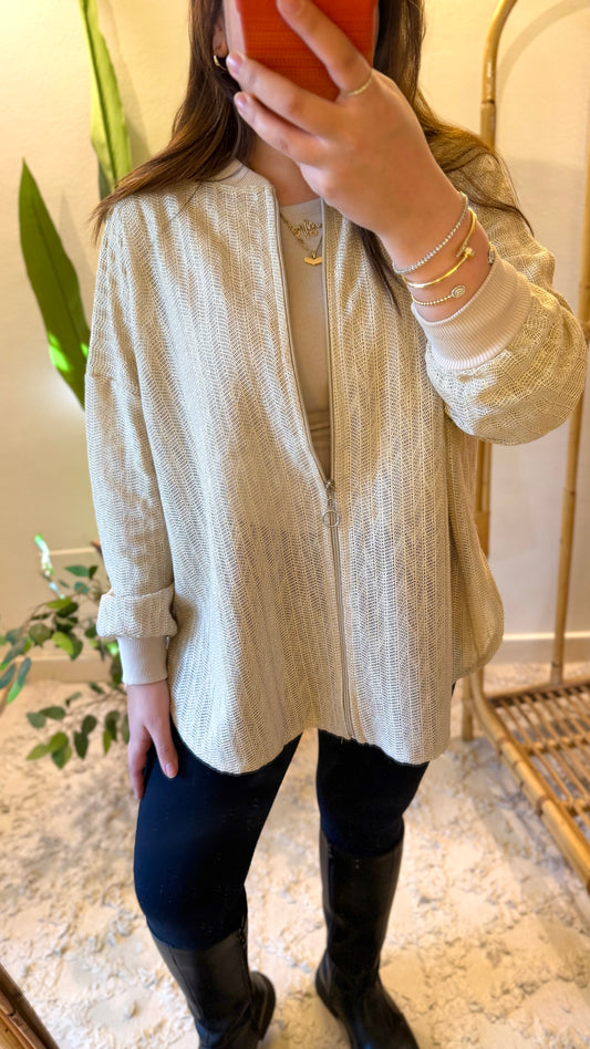 Mesh Beige Zip Up Jacket