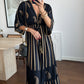 Black Cotton Paisley Dress With Golden Pearls & Threads