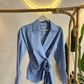 Striped Blue Tie Shirt With Side Belt (Petite Size)