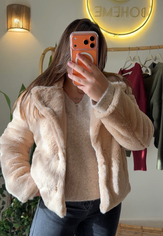 Beige Fury Jacket With Pockets