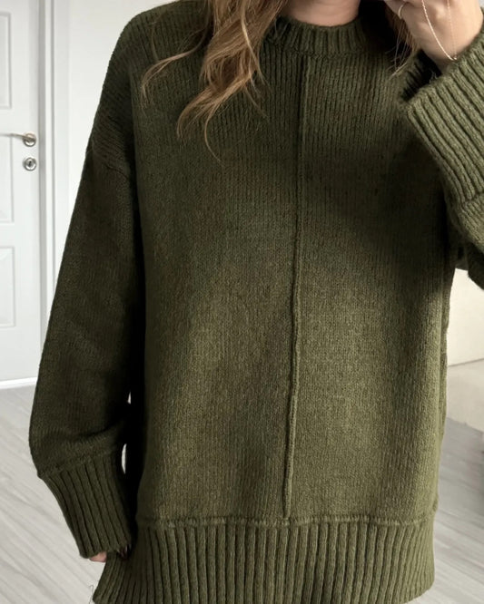 Olive Oversized Pullover With Side Slits