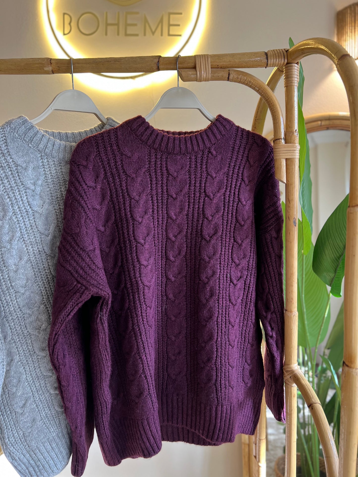Purple Braided Bell Sleeves Pullover