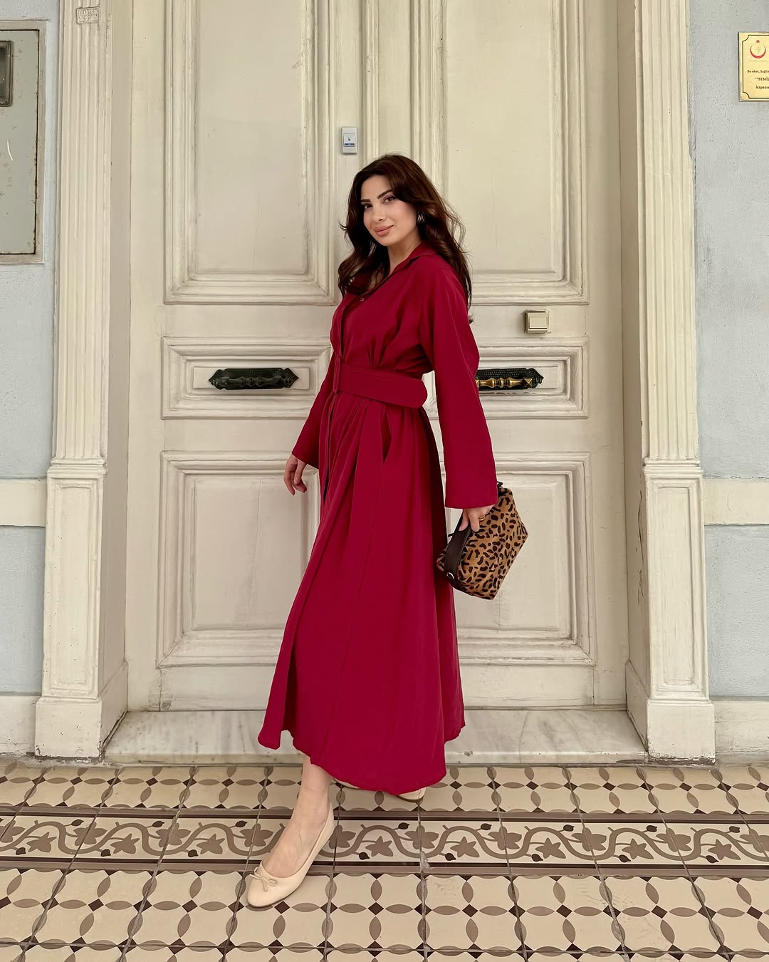 Burgundy Belted Shirt Dress (WITHOUT BELT)