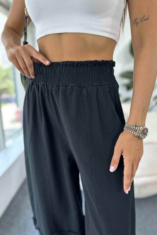 Black Elastic Waist Gabardine Pants