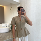 Olive Linen Half Sleeves Blouse