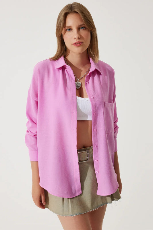Basic Oversized Cotton Pink Shirt