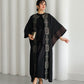 Black Jacquard Kaftan With Burgundy & Gold Embroidery