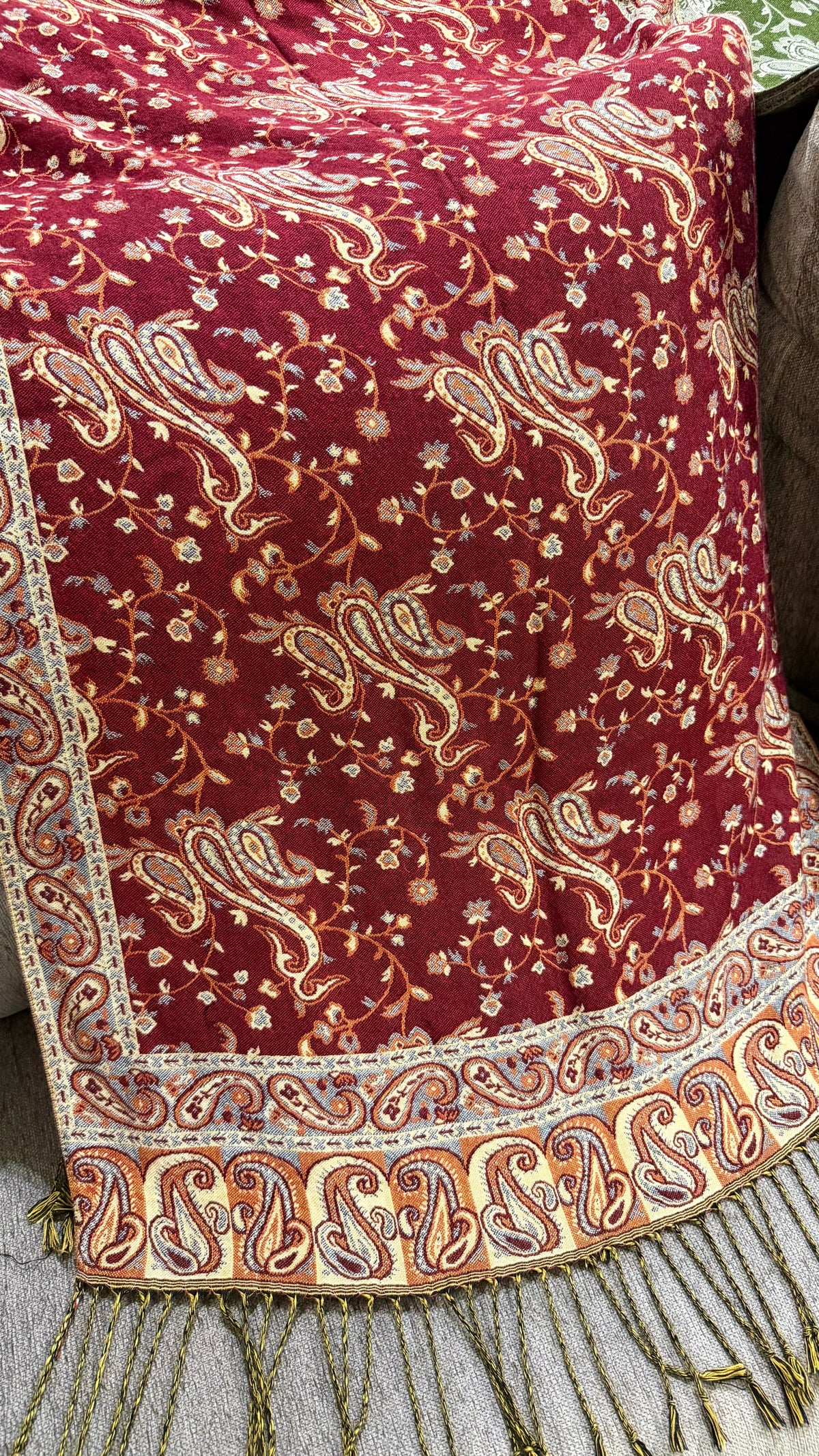 Burgundy Beige Cotton Double-Face Pashmina