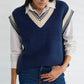 Navy Blue Vest With Embroidered Line
