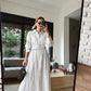 White Embroidered Floral Belted Dress