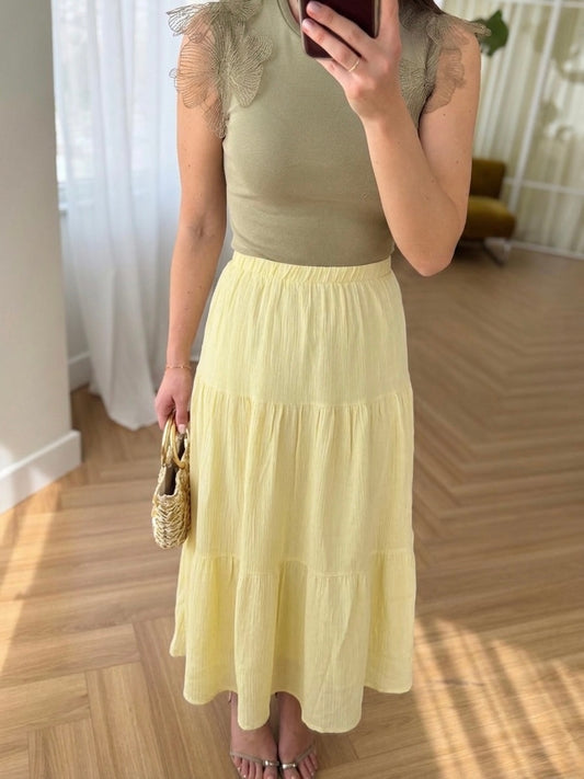 Yellow Cotton Elastic Waist Skirt