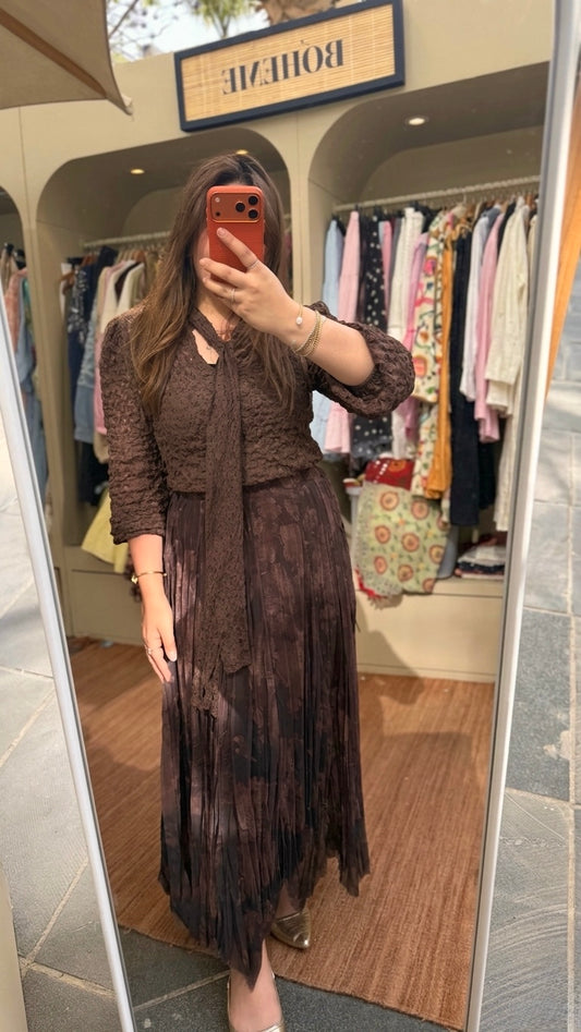 Marble Brown Asymmetrical Chiffon Skirt