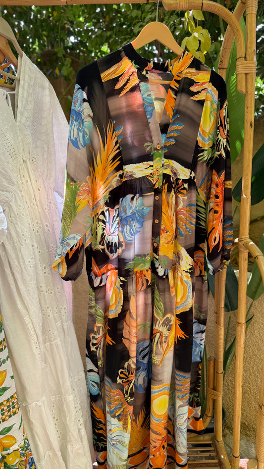 The Tropical Black Cotton Dress