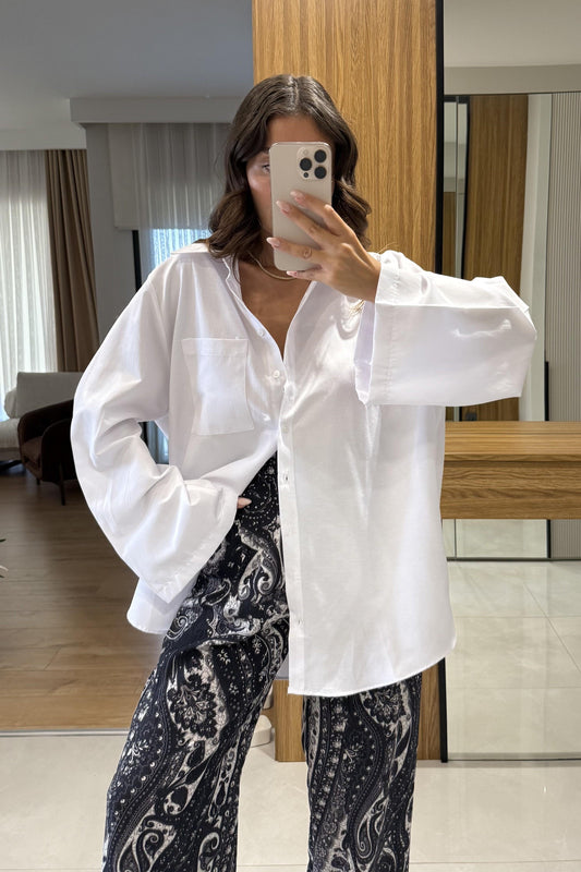 White Bell Sleeves Oversized Shirt