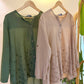 Olive Linen Textured Floral Blouse