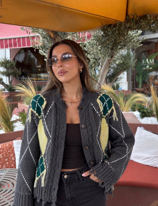The Vintage Mustard & Olive Fringed Cardigan