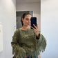 The Boho Fringe Olive Pullover