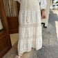 Beige Cut Out Embroidery Floral Skirt With Tassels