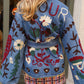 Blue Fully Embroidered Denim Belted Jacket