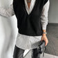 Black V Triko Vest With Striped Black Cotton Shirt (one piece)