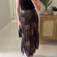Brown Patchwork Asymmetrical Chiffon Skirt With Leather Belt