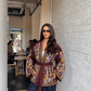Burgundy Embroidered Gabardine Belted Jacket