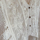 Italian White Beaded Sequins Crochet Top With Button