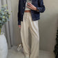 Linen Beige Straight Pants With Elastic Waist