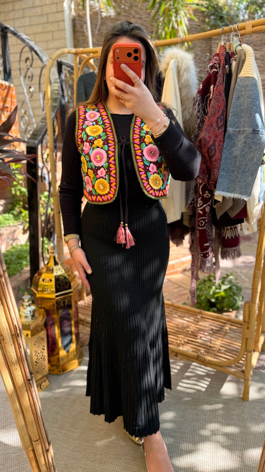 Black Wool Bodycon Pleated Skirt