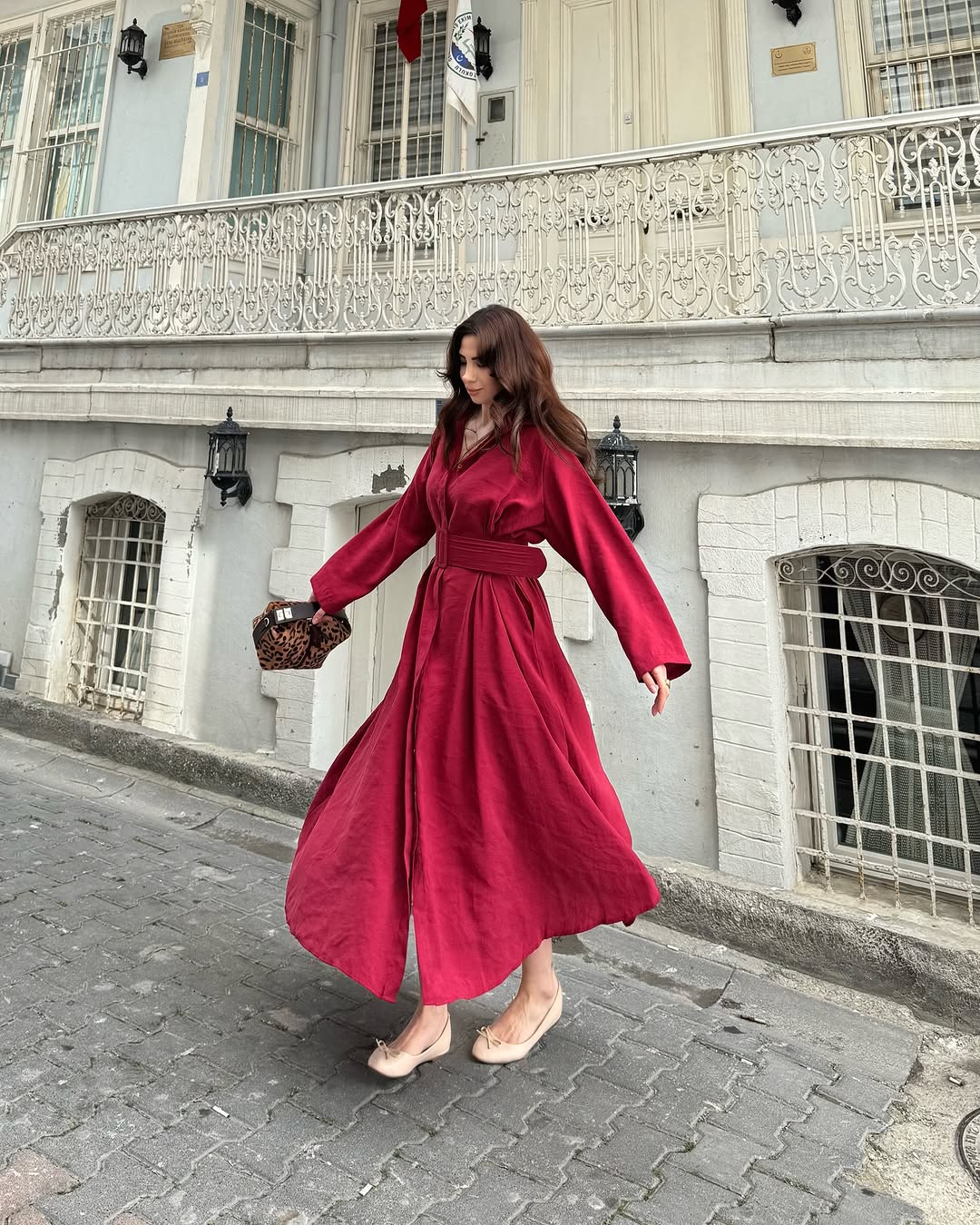 Burgundy Belted Shirt Dress (WITHOUT BELT)