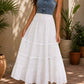 White Cotton Cut Out Skirt With Wide Waist
