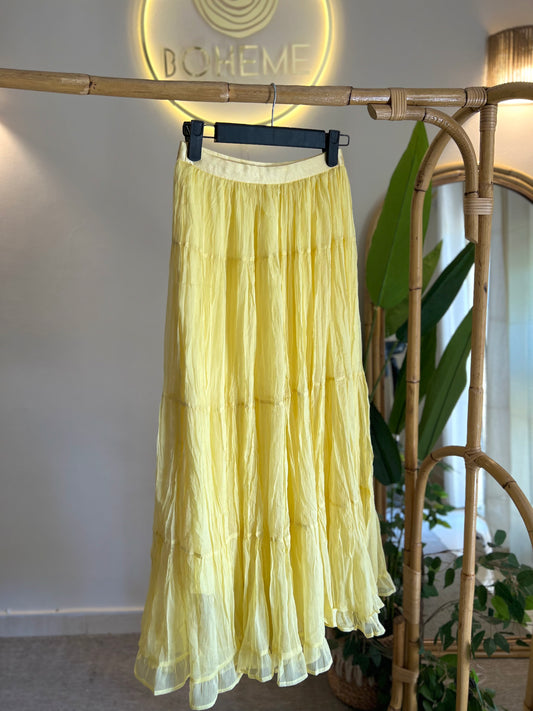 Yellow Crinkled Chiffon Inlined Skirt