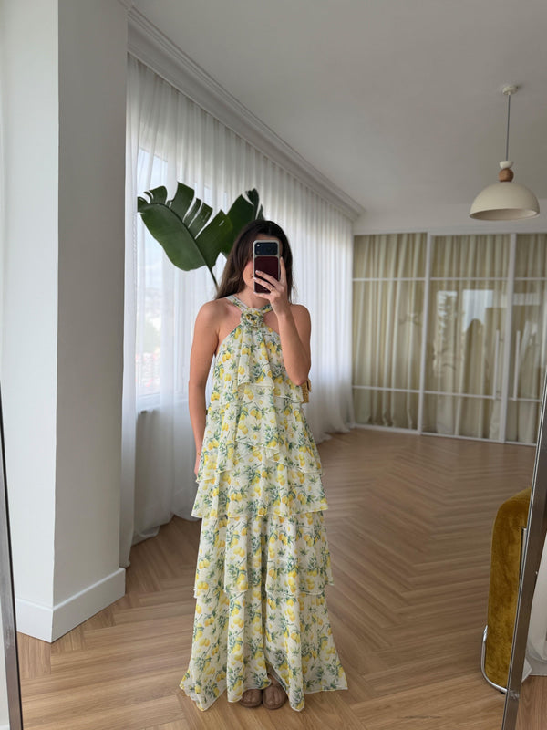 Yellow Lemon Chiffon Ruffles Dress