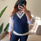 Navy Blue Vest With Embroidered Line