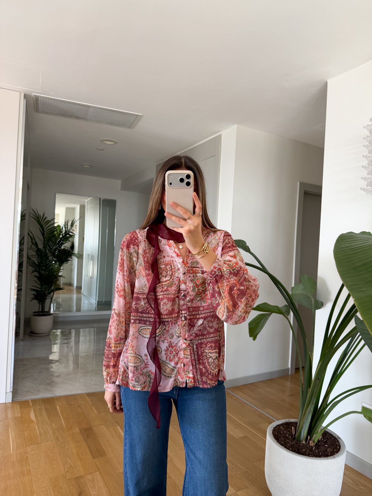 Burgundy Chiffon Vintage Blouse With Ribbons