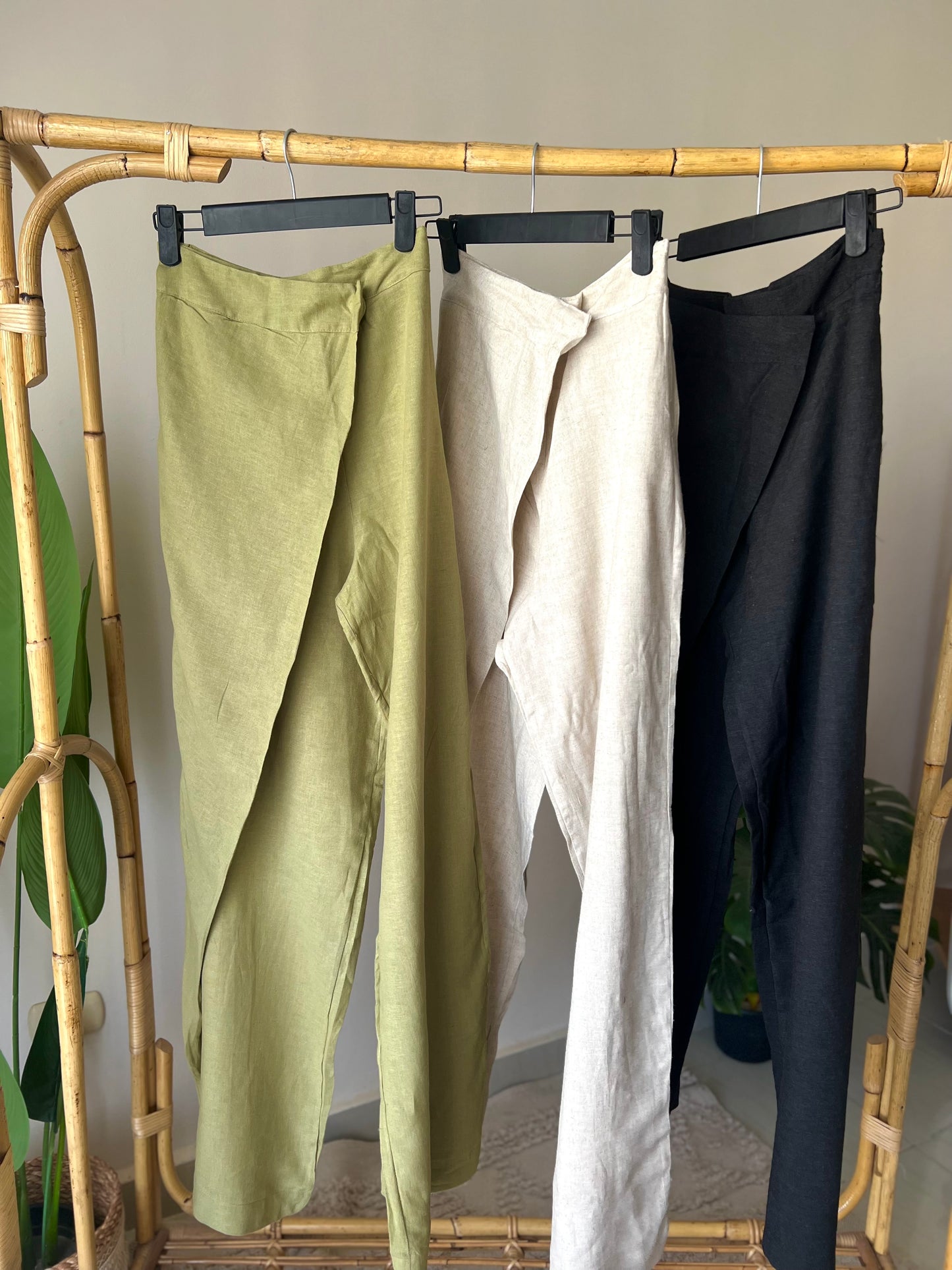 Dark Grey Linen Wrapped Wide Leg Pants
