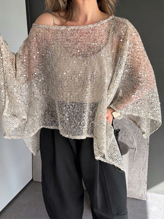 Beige Sequins Poncho Top