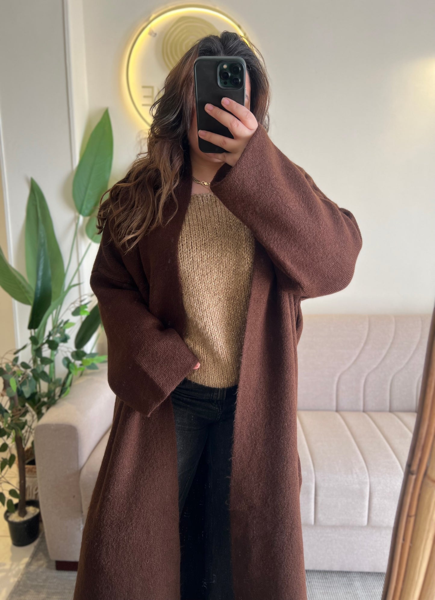 Brown Heavy Longline Coat Cardigan