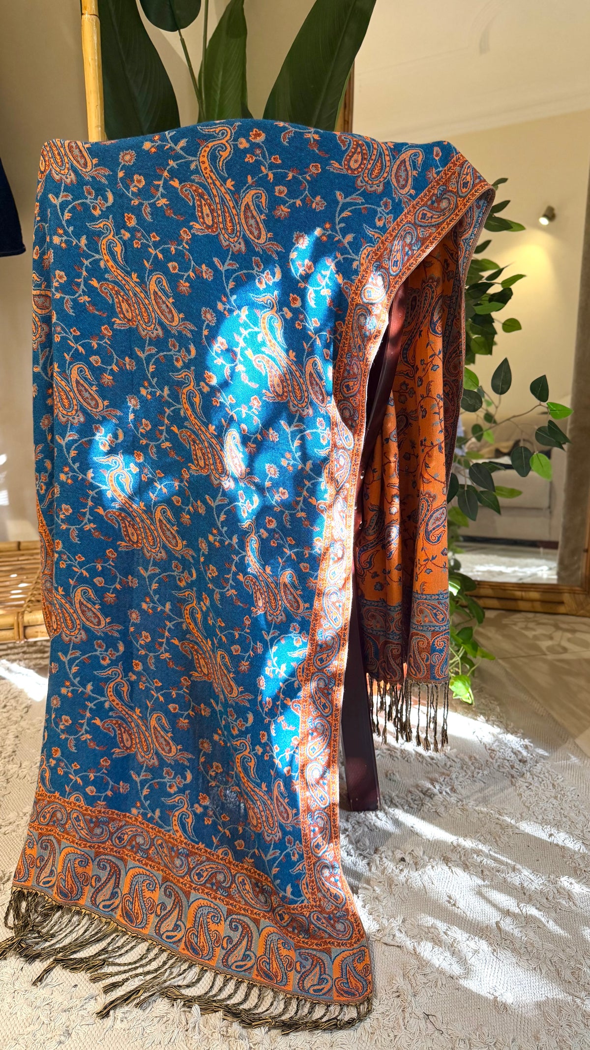 Teal Blue Cotton Double-Face Pashmina