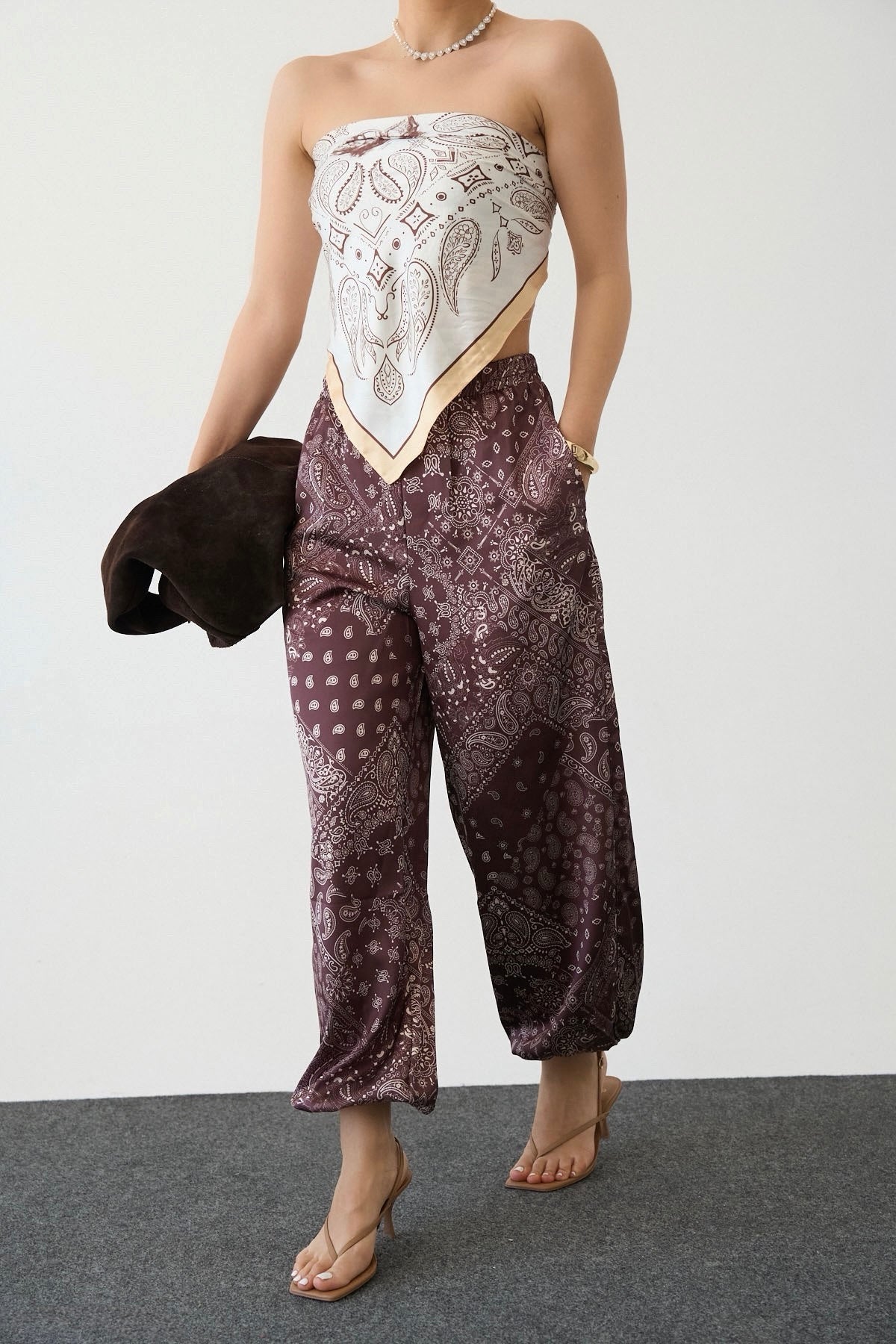 Brown Paisley Balloon Satin Pants