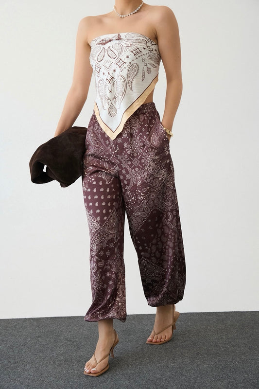 Brown Paisley Balloon Satin Pants