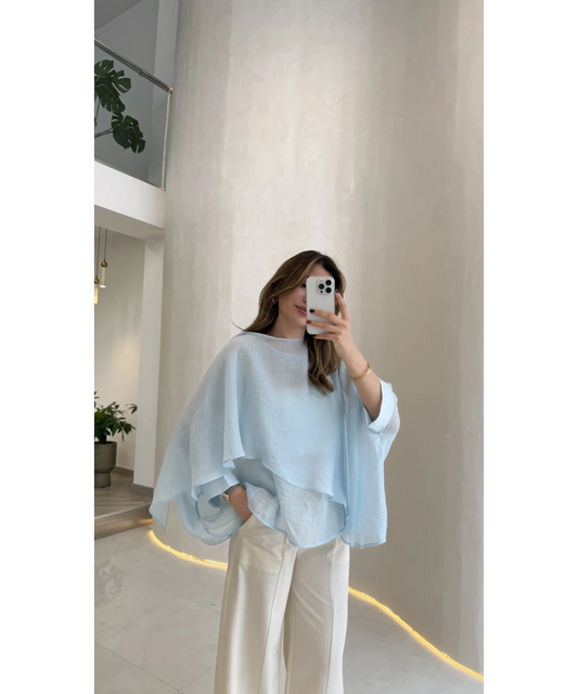 Baby Blue Chiffon Cape Blouse