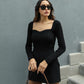 Black Heart Shape Ribbed Knit Top