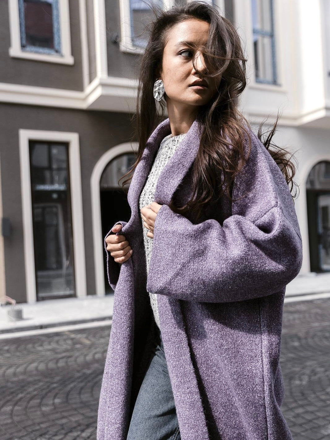 Lilac Heavy Longline Coat Cardigan