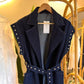 Dark Blue Denim Studded Vest With Belt & Pockets