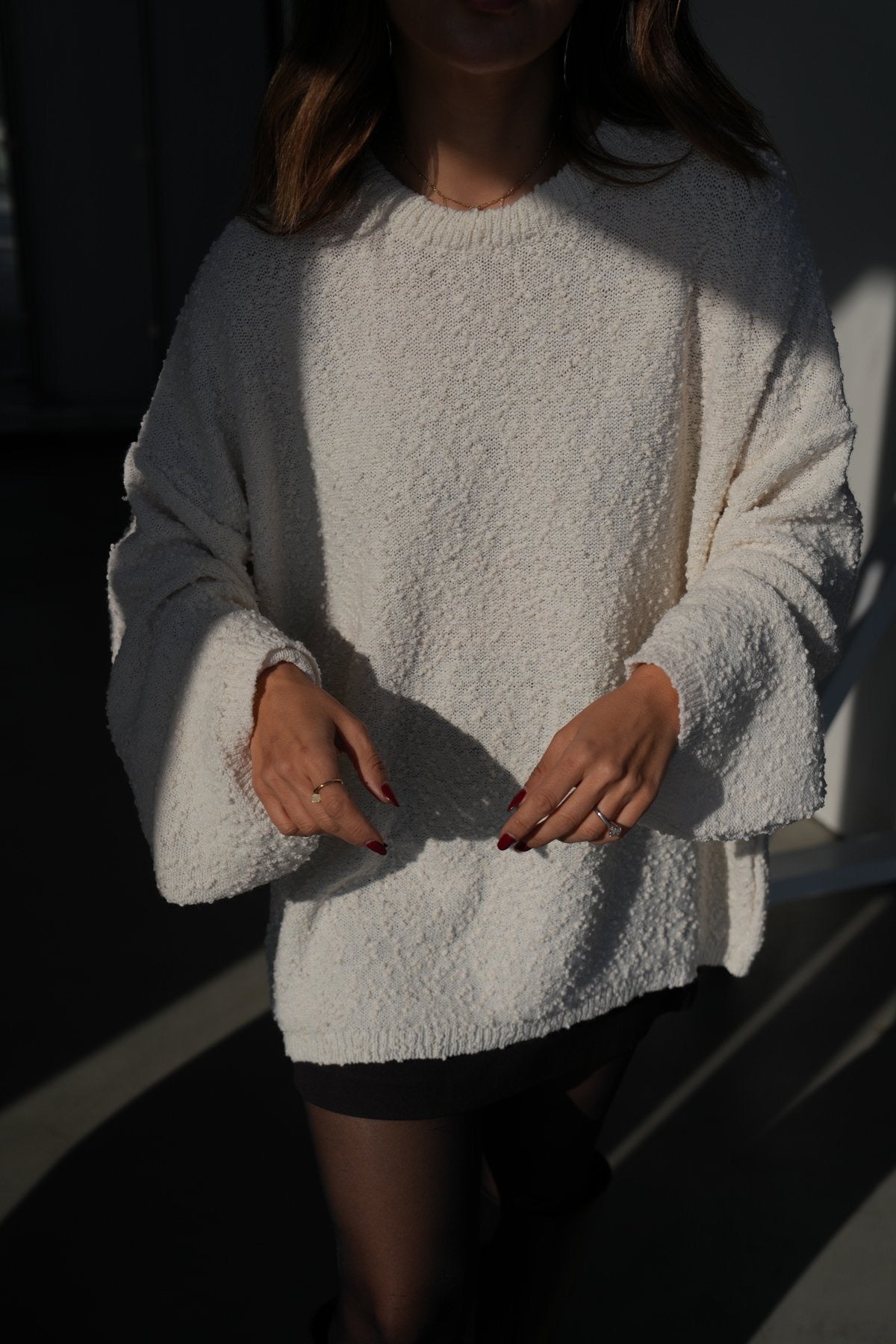 Off White Round Neck Stitch Pullover
